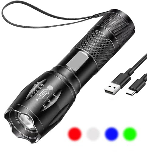 HYVCZP Torcia 4 in 1 a LED ricaricabile, super luminosa, con messa a fuoco regolabile, 4 modalità di illuminazione, impermeabile, per emergenze, pesca, campeggio, escursionismo, attività all'aperto