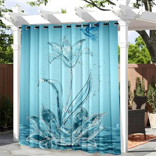 Treer Stampa Tulipano 3D Tenda da Esterno Impermeabile con Occhielli, Tende per Gazebo Balcone Esterno Oscurante, per Esterni con Anelli 1 Pannello, per Pergolato, Cortile (Blu1,W180*L243cm)