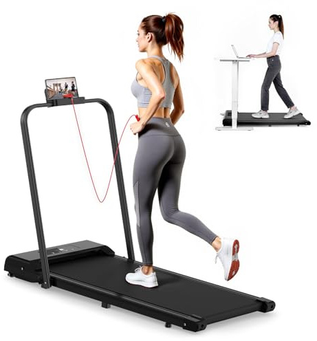 bigzzia Walking Pad Treadmill with Incline, Portable Treadmills Under Desk 8km/h, Running Machines for Home Small, with LED Display, Remote Control, 145kg Capacity, No Assembly (Black-Foldable)