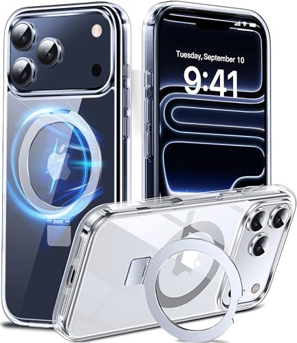 DASFOND Mag-Stand Designed for iPhone 17 Pro Max Clear Case, [Compatible with MagSafe] All-in-1 Invisible Ring Kickstand Shockproof Transparent Magnetic Case Cover for iPhone 17 Pro Max, Clear