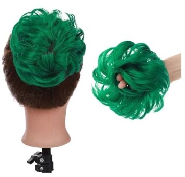 Synthetischer unordentlicher Dutt, Haargummi, Dutt, Kunsthaar, Damen, Chignon, elastisches Haarband, Haarteile for Frauen, Hochsteckfrisur, Donut-Chignon Hair Ponytail for Women Girls(Green)