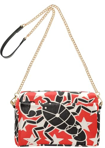 miaozhen Borse a tracolla piccole per le donne in pelle vegana piatta nera scorpioni stelle rosse bianche borse casual da donna borsa a tracolla con zip