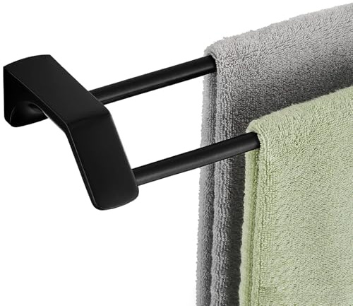 HONPHIER Double Towel Rails Screw Wall Mounted Towels Rack Dual Rod Towel Shelf Bar SUS304 Stainless Steel Towel Holder for Bathroom Shower Storage, Kitchen, Hotel (Black, 60CM)