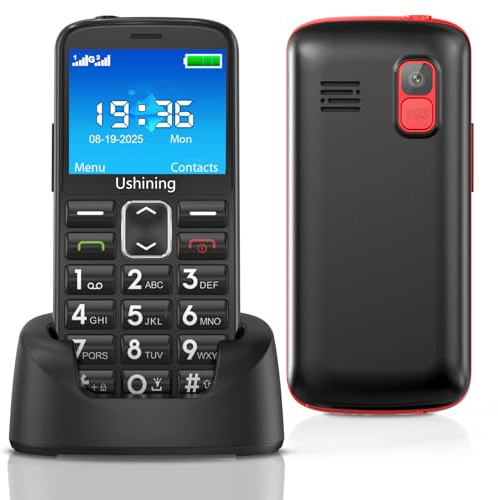 Telephone Portable Senior Débloqué avec Grosses Touches, Grand écran 2,4”, GSM Double SIM Téléphone Portable Basique pour Personnes âgées avec Haute Volume, HAC, SOS Fonction, Station de Charge, Noir