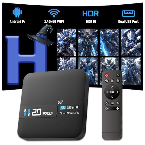 XIXIMENG H20 PRO Android 14.0 TV Box Android Box, 2.4G+5G WIFI & 100M LAN,HDR 10,2GB RAM + 8GB ROM H313 64-bit Quad Core ARM Cor-tex A53 Smart TV Boxes,Dual USB Ports
