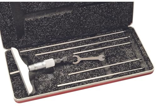 Starrett 449BZ-6R Tiefenmesser, Mikrometer-Typ, 0-6 Zoll Reichweite, 0,001 Zoll Abstufung, 10,2 cm Boden, 6 Stangen, +/-0,0001 Zoll Genauigkeit