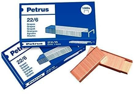 Petrus 55721 – Pack De 25 Cajas De Grapas 22/6, Capacidad Hasta 30 Hojas, Patilla 6 Mm, Compatibles Con Grapadoras Estándar, 1000 Grapas Por Caja, Uso De Oficina