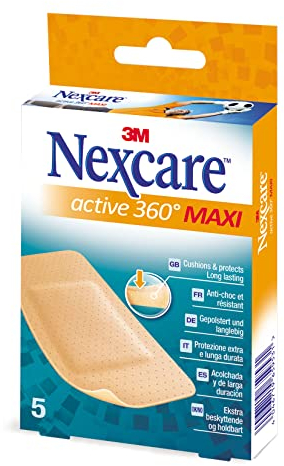 Nexcare Active Flexible Foam MAXI Plasters , 50 mm x 101 mm, 5 Plasters per Pack, Breathable and Waterproof for Minor Wounds, Scratches, Bandages for First Aid Kits