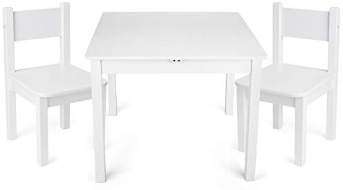 Leomark barnbord trä med 2 stolar 60 x 60 x 49(H) cm, modernt set för barn, möbler perfekt för hem och dagis, barnstolar, bord i stol set, barnmöbler Vit Yeti