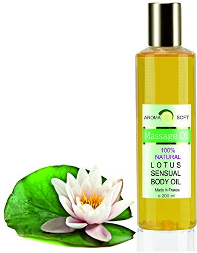 Traubenkernöl Massageöl mit Lotusduft | 100 % Natürliches Körperöl für Massage & Pflege | Feuchtigkeitsspendend & Entspannend | Für Haut & Sinne | 200 ml