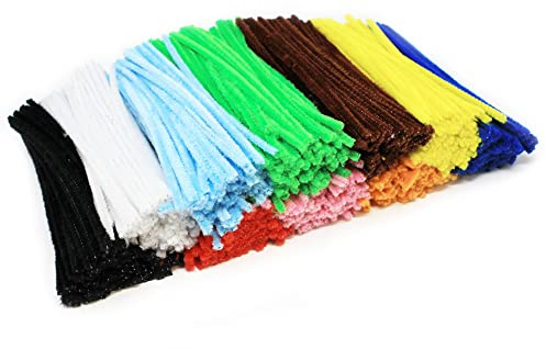 Bright Ideas Pipe Cleaners – Chenille Stems PK1000 Assorted 15cm x 5mm for Arts & Craft,10 Assorted Colours Black, White, Yellow, Green, Light and Dark Blue, Pink, Orange, Brown, Red. BI0011.