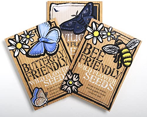 Trio Pack of Bee, Butterfly and Moth Friendly Wildflower Seeds, Beautiful Native Flowers in Many Colours, Over 1000 Seeds, RHS Plants for Pollinators mixes