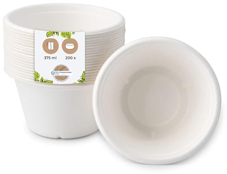 BIOZOYG Umweltfreundliche Suppenbecher aus Zuckerrohr I 200 Stück 375ml Einwegbecher Einmalbecher Wegwerfbecher I Bio Einweggeschirr Becher biologisch abbaubar, kompostierbar