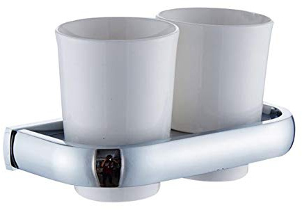 BOATX Chrom Zahnputzbecherhalter Zahnbürstenhalter aus Messing mit 2 Keramikbecher Doppel-Zahnputzbecher zur Wandmontage bohren für Badezimmer