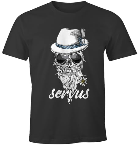 MoonWorks Herren T-Shirt Totenkopf Filzhut Bayern Skull Blume servus Fun-Shirt