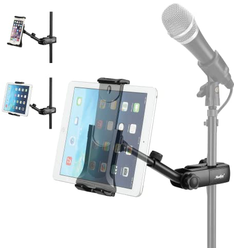 Moukey Support Tablette de Microphone, Pieds de Micro Musique Pivotant à 360°, Support de Tablette et Téléphone pour iPad, iPad Pro, iPad Air Mini, 4,7-12,9 Pouces Tablettes Smartphones
