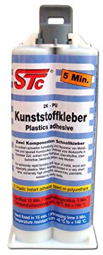 STC 2K PUR Kunststoffkleber kfz 5 Min. Doppelkartusche 50 g Industriekleber 1:1 schwarz Kunststoffreparatur