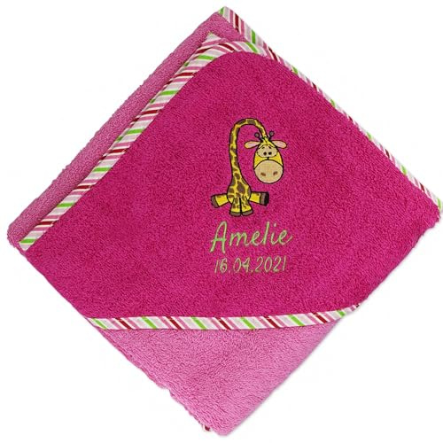 Wolimbo Kapuzenhandtuch personalisiert mit Namen und Motiv - Orchidee-Beere - 140x140 cm - für Baby und Kinder
