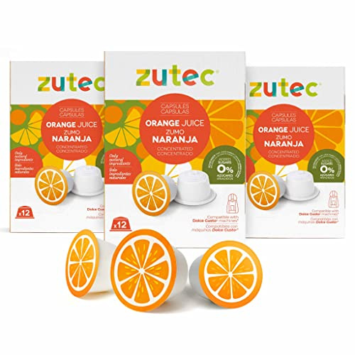 Zutec - Capsules de jus d’orange - Compatible avec les cafetières Dolce Gusto®* - 3 caisses de 12 capsules - 36 capsules - Végétalien