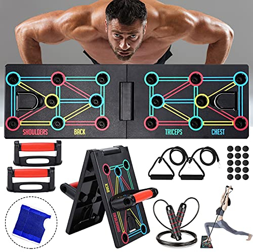 AOUZEA Push Up Rack Board Portable Multifonctionnelle Pliante 12 en 1, Planche Push up avec Gants de Protection et Coussinets en Silicone Antidérapants, Unisexe Appareil Musculation