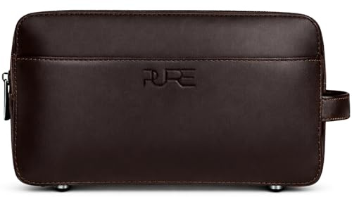 Leder Kulturbeutel Herren - Große Waschtasche aus echtem Rindsleder - 2 Separate Fächer für optimale Organisation - Eleganter Reise Necessaire für Männer - Atlas