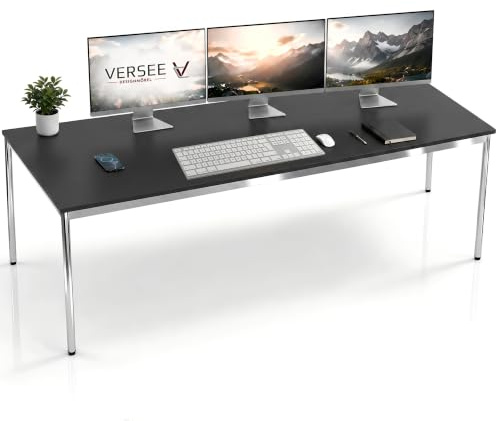 VERSEE Schreibtisch 200 x 100 cm Schwarz, stufenlos manuell höhenverstellbar 75,5–90 cm, bis 200 kg belastbar, SYSTEM8X, Made in Germany