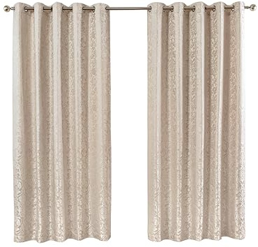 Emma Barclay Eden Eyelet Lined Curtains - Ornate Damask Jacquard Ring Top Curtains for Living Room & Bedroom - Softens Daylight & Adds Privacy (Cream, W 46 x L 54 (2 Panels))