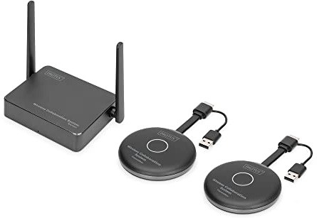 DIGITUS Click & Present Pro – Kabelloses Präsentationssystem | Für Laptop, Tablet, Smartphone – Keine App oder Treiber erforderlich – 2x Transmitter & 1x Receiver – Schwarz