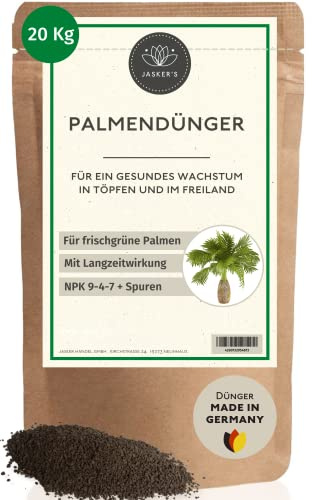 JASKER'S Bio Palmendünger Langzeit 20 Kg Granulat - 100 Prozent Langzeitdünger - Palmendünger Hanfpalme - Freilandpalmendünger für draußen und im Garten - Dünger für Palmen - Palmen Dünger