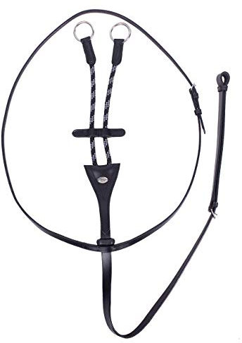 ARBO-INOX Martingal mit zweifarbiger Kordel Schwarz Hilfszügel aus Leder (Pony)