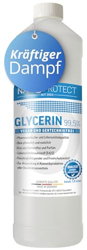 Nanoprotect Glycerin 99,5% | 1 Liter (1,25 kg) | Pharmaqualität und Lebensmittelqualität E422 | Rein pflanzliches Glycerol | flüssig | Glyzerin - Made in germany