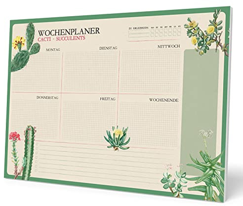Grupo Erik Wochenplaner Tischkalender Block - Kalender Planer - Botanical Tischplaner A3 ohne festes Datum - Schreibunterlage auf Deutsch