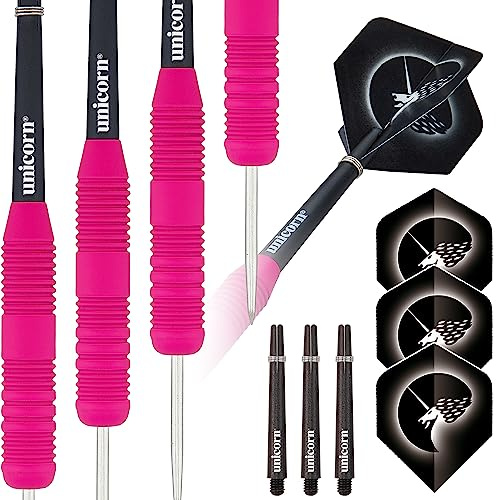 Unicorn Steeltip Dartpfeile Set | Core Plus | Glatte komfortable gummierte Messingfässer | Pink | 24g