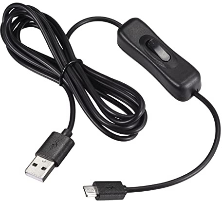 QUARKZMAN 200cm Estensione Cavo x 1pz USB Maschio a Micro USB Maschio Adattatore Cavo con ON/Off Interruttore per Computer e LED Scrivania Lampada, [Nero]