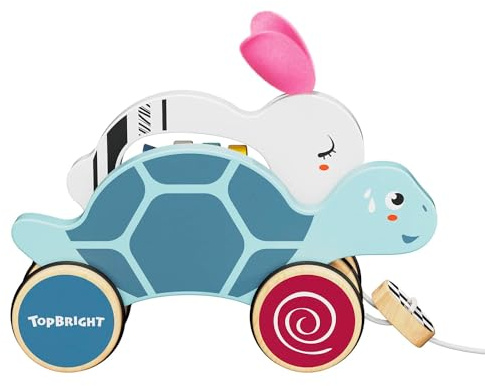 Topbright - 1211042022de0001 - Nachziehspielzeug Hase und Schildkröte, Nachziehspielzeug für die frühe Kindheit, 1 Jahr, geräuschlose Räder, Montessori-Spiel aus zertifiziertem Holz