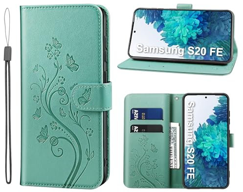KRAFTCARE Handyhülle Kompatibel mit Samsung s20 FE, für S20 FE Hülle mit Kartenfach Geld Slot Ständer Magnetic Closure, Flip Case Leder Schutzhülle Tasche für Samsung Galaxy S20 FE Hülle, Grün