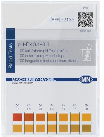 Macherey & Nagel ML-6714 Farbfixiert Nicht blutend pH-Teststreifen, pH-Fix 3.1-8.3, 85mm Länge x 5.5mm Breite, 100 Stück