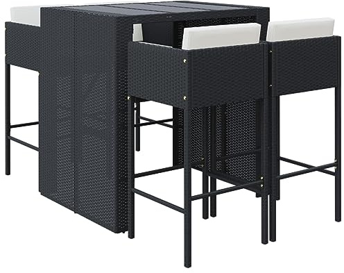 vidaXL 5-TLG. Gartenbar-Set mit Kissen Schwarz Poly Rattan