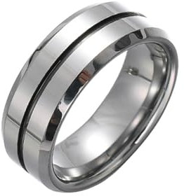 Whoiy 8MM Ringe Freundschaftsringe Gravur, Mittig Gerillt Abgeschrägte Kanten Ausgefallene Eheringe Wolframcarbid Silber Schwarz Ring für Herren Größe 52 (16.6)