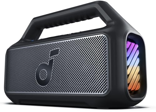 soundcore Anker Boom 2 Bluetooth Speaker, Outdoor Speaker with 80W, Subwoofer, BassUp 2.0, 24H Playtime, IPX7 Waterproof, Floatable, RGB Lights, Custom EQ, USB-C, Portable for Camping, Beach, Garden