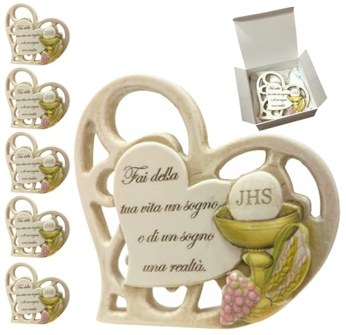 Regalami.Shop 5 Bomboniere Prima Comunione in Marmo di Carrara – Artigianale con Calice in Rilievo e Frase Incisa – Elegante Scatola Regalo – Bomboniere Fatte a Mano in Italia