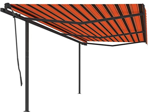 Sichtschutz Balkon Überdachung haustür Haustürüberdachungen Gelenkarmmarkise Einziehbar mit Pfosten 6x3,5 m Orange & BraunGeeignet für Tür Terrasse Balkon