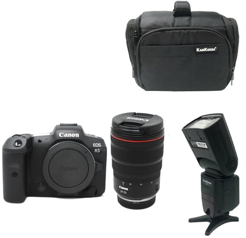 KamKorda Camera Bag + Tripod + R5 Mirrorless Digital Camera + RF 24-70mm f/2.8L IS USM Lens, 45MP Full-Frame CMOS Sensor, DIGIC X Processor, 8K30 Raw and 4K120 10-Bit Internal Video + 2 Year Warranty