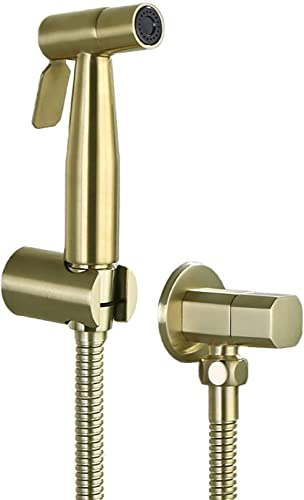 Toilettenspray-Set, Stoffwindel-Sprühset, Messing, Einzel-Kalt-Handsprühgerät, Toilettenset, gebürstetes Gold, Toilettensprühgerät, wandmontiertes Badezimmer-Waschraum-Set mit Edelstahlschlauch, Eckve