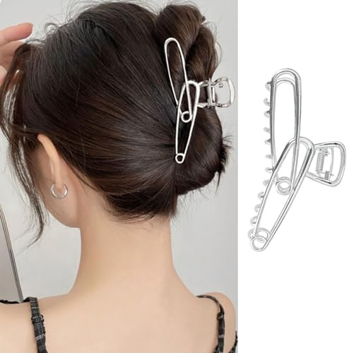 Pinza para el pelo con forma de alfiler, pinzas de metal plateadas, pinzas de doble pinza, elegantes horquillas para el pelo, accesorios para el cabello, pinzas de sujeción fuerte, pasador