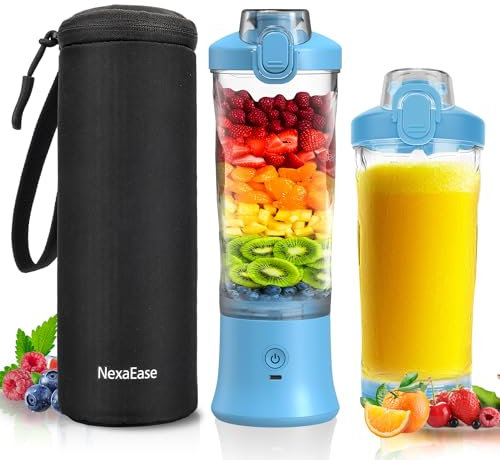 Portable Blender Personal Juicer with Insulated Sleeve for Shakes and Smoothies - 600ml Mini Blender Cup with Travel Lid, USB Rechargeable - Electric Protein Shaker for Kitchen, Travel, Office, Gym