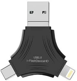 Clé Flash USB 3.0 Multi-Interface, Design Triangle, 4 en 1, 64 Go, Vitesse jusqu'à 5 Go/s, Convient pour iPhone/Android/pc/iPad