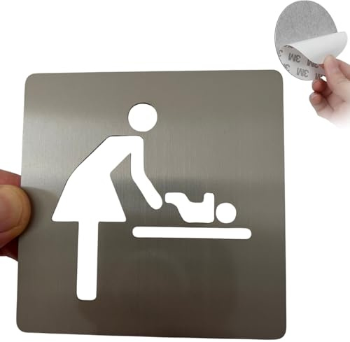 LEIASA Panneau adhésif WC Mama Bebe - Épaisseur 0,8 mm - 10 x 10 cm - Acier inoxydable - Signalisation de toilettes - Signe bain - Panneau adhésif WC homme (Panneau de bain Maman Bebe)
