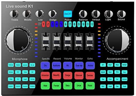MRKU Mixeur Audio Professionnel, Carte Son K1 Live, Carte Son Bluetooth Portable, Volume Audio réglable pour l'enregistrement de Musique, Le karaoké et Le Chant