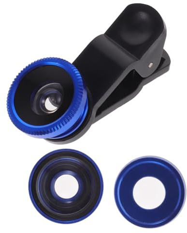 3-in-1 Handy Kameraobjektiv mit 52-mm Universalanschluss für 6s 7 8 Stück | Aluminiumlegierung und Glas, Fisheye Makro Weitwinkel, Blau, Leicht zu Montieren